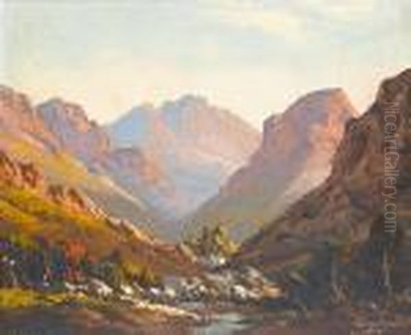 Evening Sun In A Valley Oil Painting by Tinus De Jong