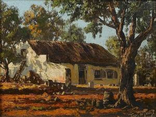 A Cape Cottage Oil Painting by Tinus De Jong