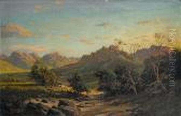 A Panoramic Cape Landscape At Sunset Oil Painting by Tinus De Jong