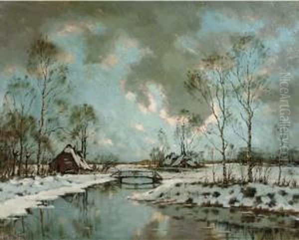 A Polder Landscape In Winter Oil Painting by Tinus De Jong