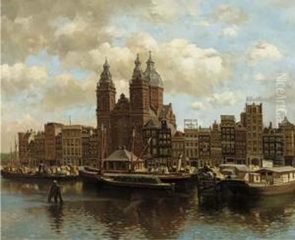 St. Nicolaas Kerk Met Het Open Havenfront by Tinus De Jong