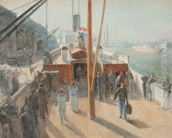 Sur Le Pont D'un Bateau Oil Painting by Johan Antonio de Jonge