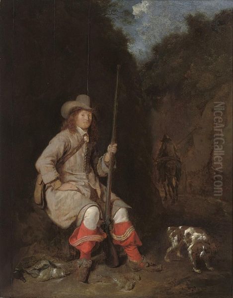 A Wooded Landscape With A Huntsman And His Hound Oil Painting by Ludolf de Jongh