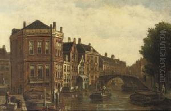 The Oudezijds Voorburgwal, Amsterdam Oil Painting by Oene Romkes De Jongh