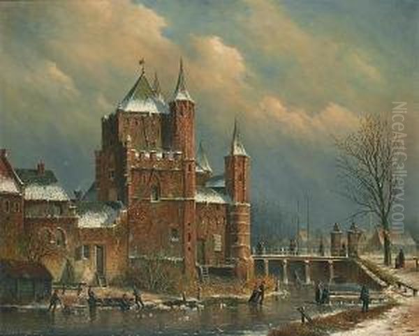 The Amsterdam Gate At Haarlem Oil Painting by Oene Romkes De Jongh