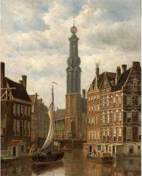 A View Of Amsterdam Oil Painting by Oene Romkes De Jongh