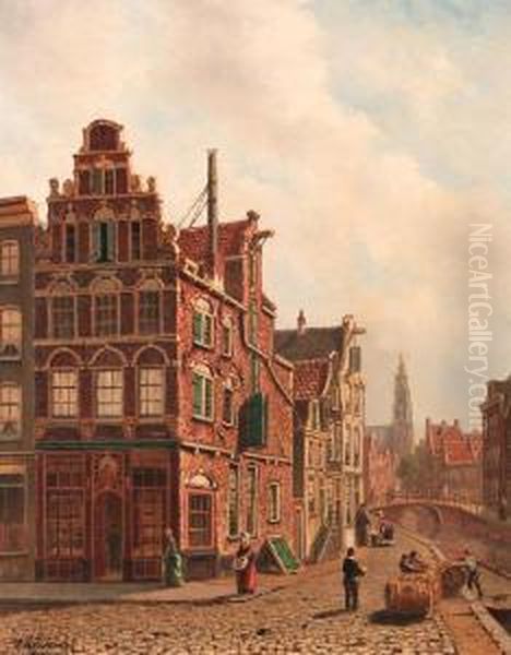 View Of The City Of Delft With The Oude Kerk Oil Painting by Oene Romkes De Jongh