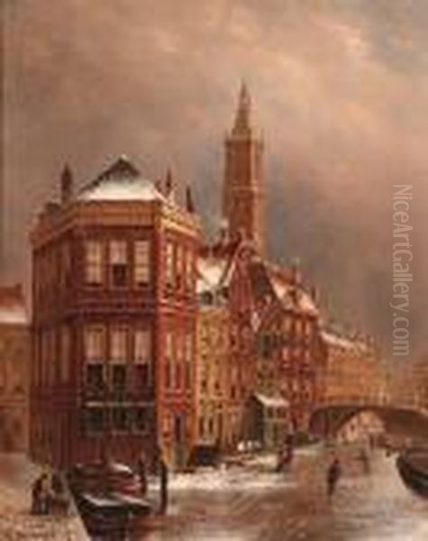 't Kolkje, Amsterdam, In Winter Oil Painting by Oene Romkes De Jongh