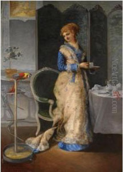 Woman In An Interior Oil Painting by Gustave Leonhard de Jonghe