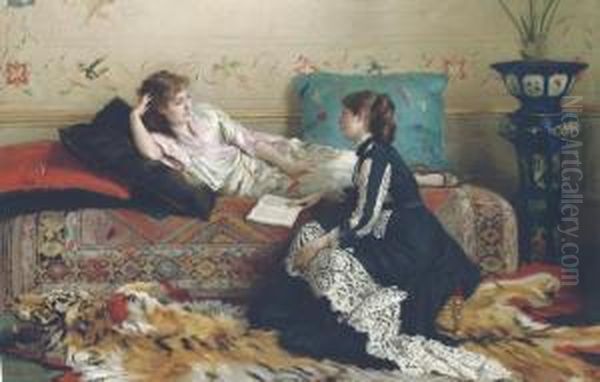 Idle Moments Oil Painting by Gustave Leonhard de Jonghe