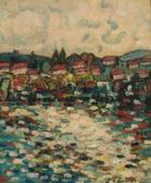 Town On The Banks Of A River by Stanislawa De Karlowska