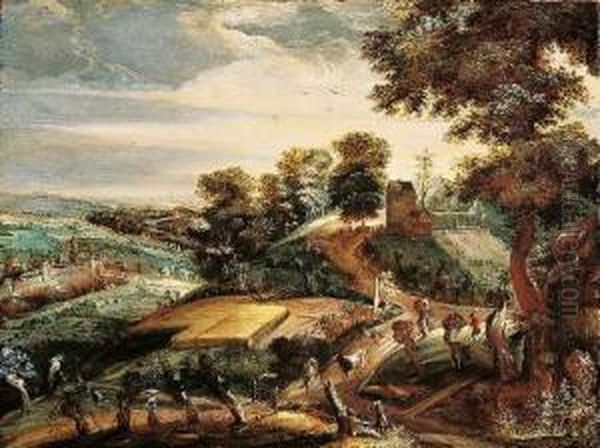 Landschaft Mit Bauern Bei Der Feldarbeit. Oil Painting by Kerstiaen De Keuninck The Elder