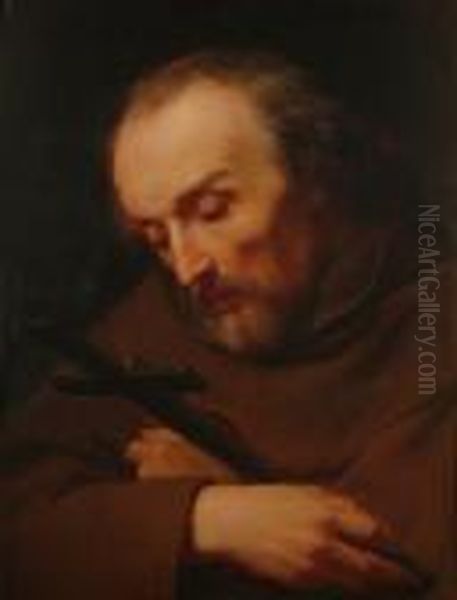 A Franciscan Monk At Prayer. Oil Painting by Nicaise de Keyser