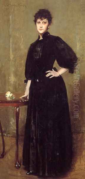 Lady in Black (or Mrs. Leslie Cotton) Oil Painting by William Merritt Chase