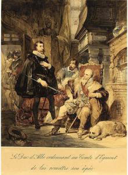 'le Duc D'albe Ordonnant Au Comte D'egmont De Lui Remettre Son Epee Oil Painting by Nicaise de Keyser