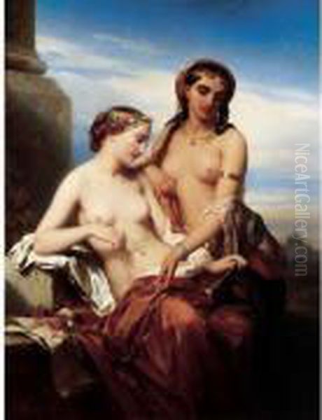 < Les Odalisques Au Collier De Perles >. Oil Painting by Nicaise de Keyser