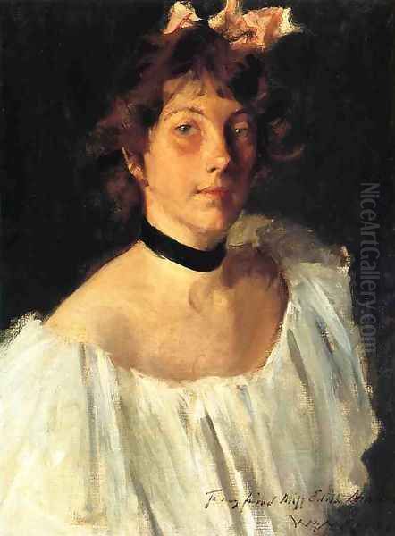 Portrait of a Lady in a White Dress (or Miss Edith Newbold) Oil Painting by William Merritt Chase