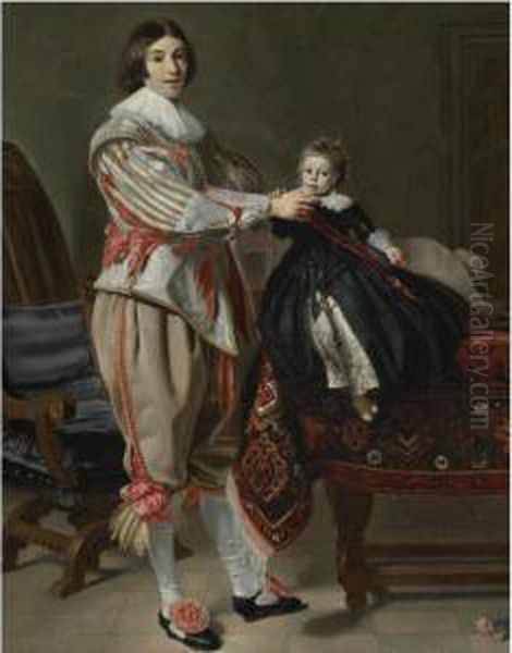 Portrait Of A Gentleman And His Son, Possibly Dirck Van Der Wisseland His Son, Jacob Oil Painting by Thomas De Keyser