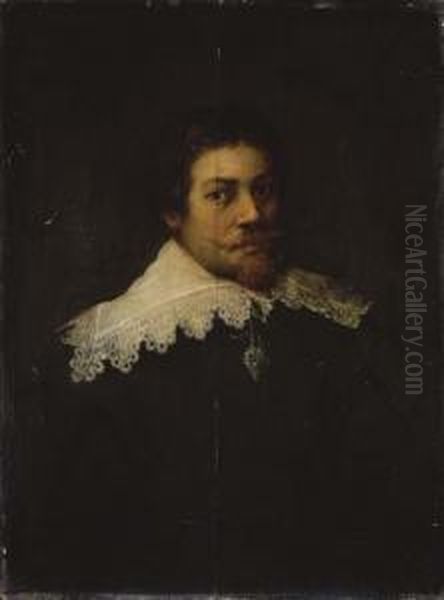 Portrait D'homme Au Pourpoint Noir Et A La Collerette Blanche Oil Painting by Thomas De Keyser