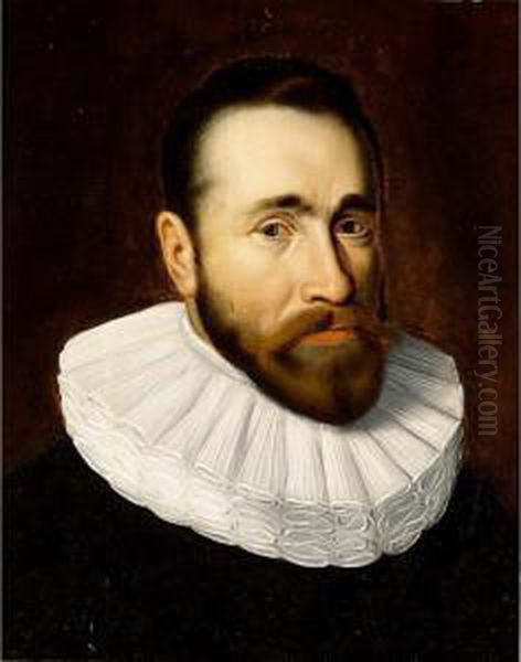 A Portrait Of A Gentleman, Bust Length, Wearing A Black Costume And White Collar Oil Painting by Thomas De Keyser