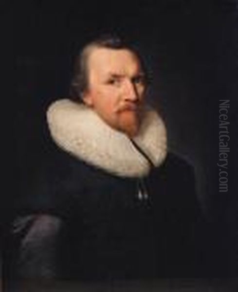 Portrait Of A Gentleman, Aged 47, Half-length, In A Black Doubletand A Ruff Oil Painting by Thomas De Keyser