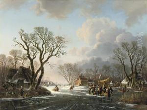 Gathering By A Koek-en-zopie On A Winter's Day Oil Painting by Willem De Klerk