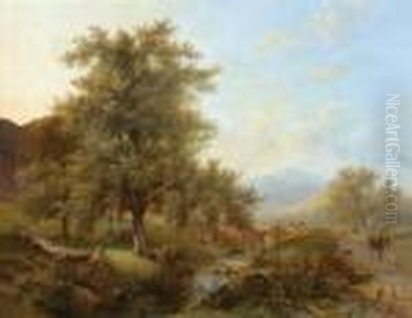 Paesaggio Fluviale Boschivo Di Montagna Con Un Ponte Ad Arco In Pietra Oil Painting by Willem De Klerk