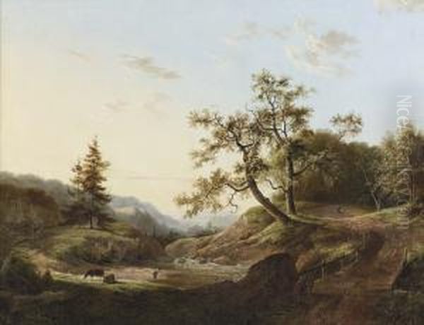 Stelzenlaufer In Einer Bewaldeten Flusslandschaft. Oil Painting by Willem De Klerk