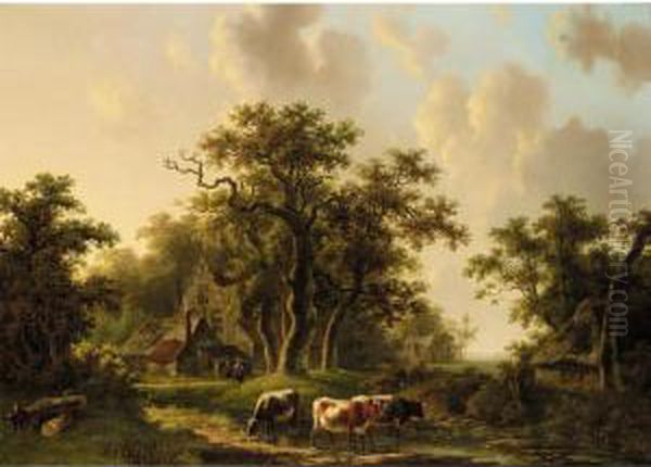 Cows Watering Oil Painting by Willem De Klerk