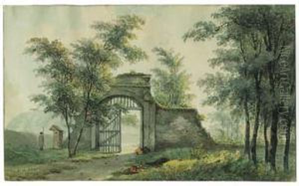 A Guard By A Gate In A Wooded Landscape Oil Painting by Willem De Klerk