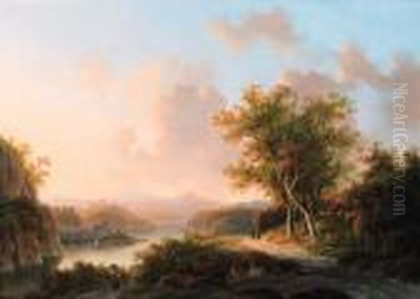 A Rhenish Summer Landscape Oil Painting by Willem De Klerk