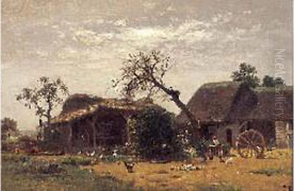 La Cour De Ferme Oil Painting by Alfred De Knyff