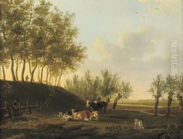 Cattle In A Sunlit Meadow Oil Painting by Leendert de Koningh