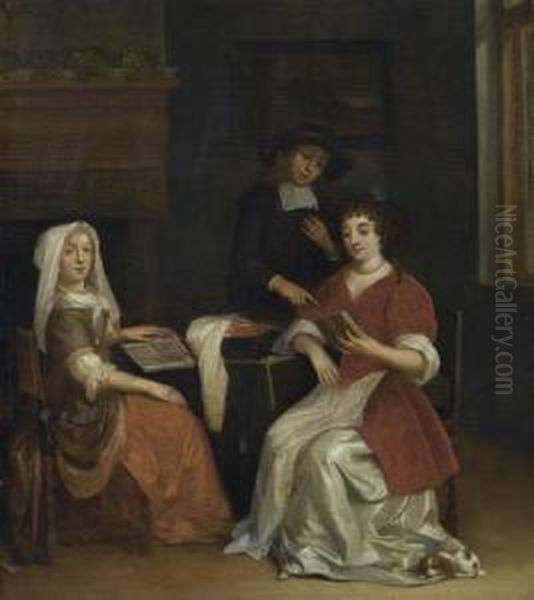 The Reading Lesson. Oil Painting by Regnier de La Haye