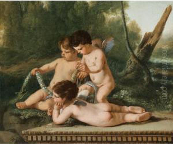 Appartenant A Une Collection 
Particuliere
 

 
 
 

 
 Putti Tenant Une Guirlande De Fleurs [ ; Putti Holding A 
Guirland Of Flowers ; Oil On Canvas ; Signed And Dated ; Unframed] Oil Painting by Laurent De La Hyre