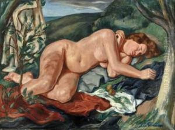 Femme Nue Dormant Sous Un Arbre Oil Painting by Amedee de La Patelliere