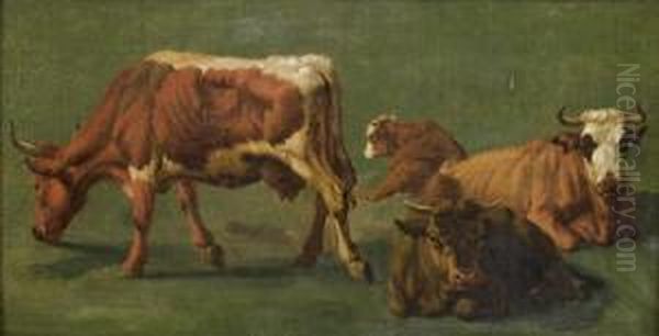 Etude De Vaches Oil Painting by Pierre Louis De La Rive