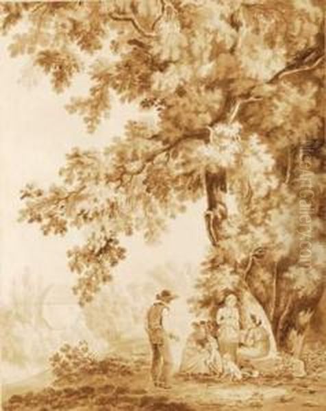 Rive,, La Conversation Sous Les Arbres Oil Painting by Pierre Louis De La Rive