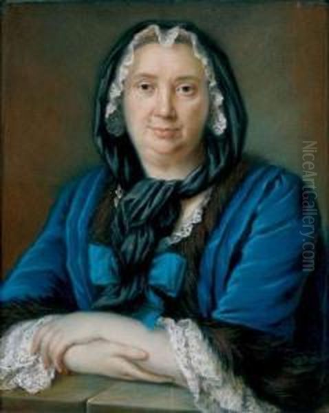 Portrait De Femme A La Robe Bleue Oil Painting by Maurice Quentin de La Tour