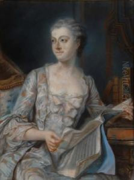 Madame Depompadour, Half-length Seated In An Interior by Maurice Quentin de La Tour