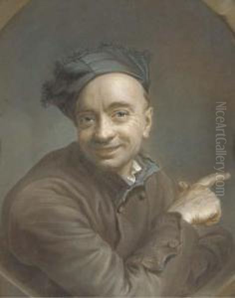 Portrait De L'artiste, En Buste, Pointant Vers La Droite, Vu Dansun Oeil-de-boeuf Oil Painting by Maurice Quentin de La Tour