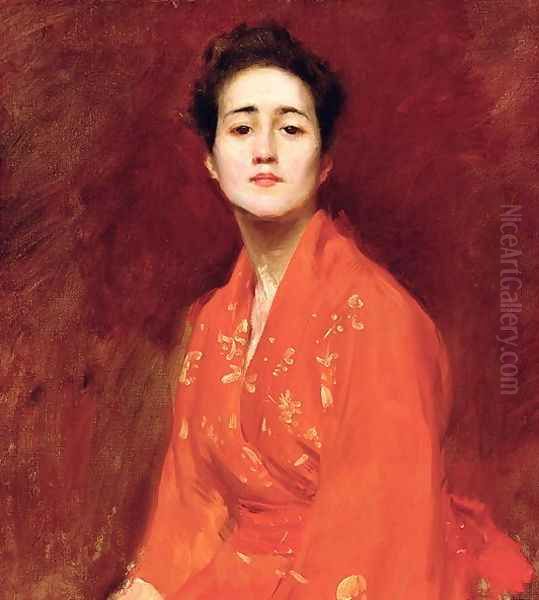 Study of Girl in Japanese Dress Oil Painting by William Merritt Chase