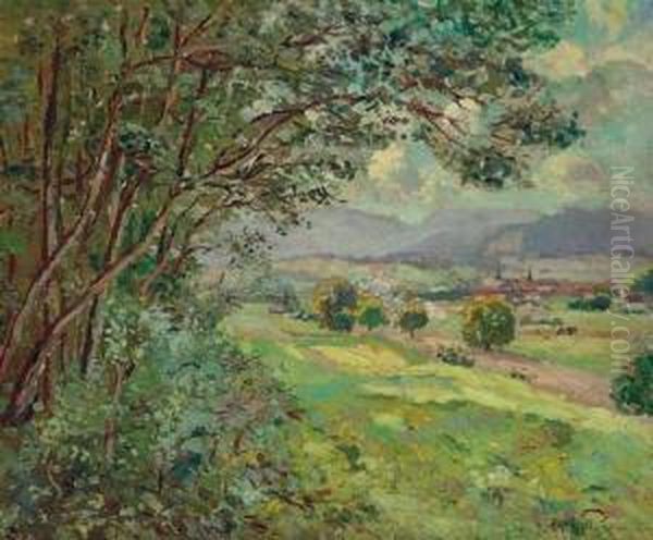 Paysage Oil Painting by Emmanuel Victor Auguste Marie De La Villeon