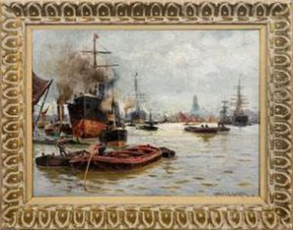 When The Tide Flows Up From The Sea, Limehouse Reach, London Oil Painting by Charles John de Lacy