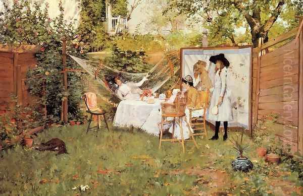 The Open Air Breakfast (or The Backyard, Breakfast Out of Doors) Oil Painting by William Merritt Chase