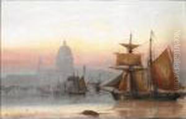 Shipping Near St Paul's Oil Painting by Charles John de Lacy