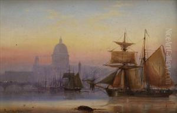 Thames Viewnear St Paul's Cathedral Oil Painting by Charles John de Lacy