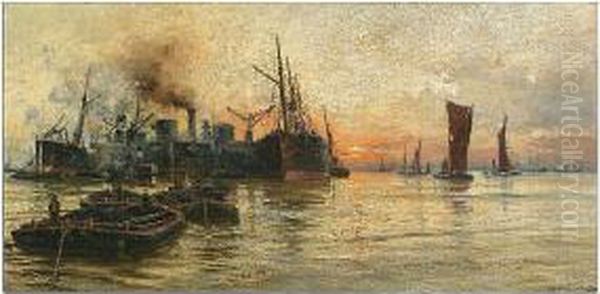 The 'atlas Iii' Coal Discharger On The Lower Thames, Owned By Wm Cory And Sons Oil Painting by Charles John de Lacy