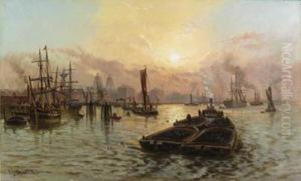 The Thames Near Greenwich; The Tower Of London From Londonbridge Oil Painting by Charles John de Lacy