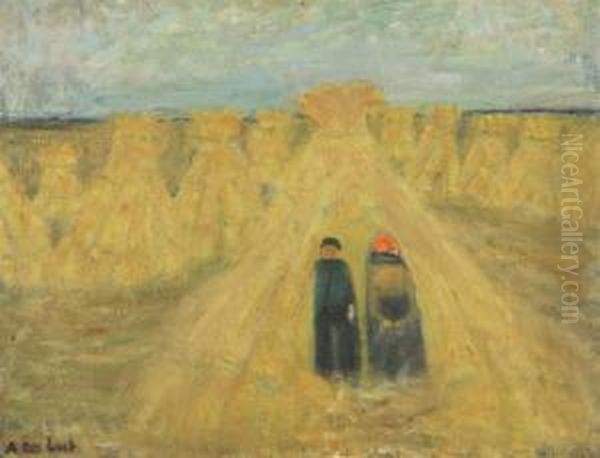 Farmer's Couple Near Haystacks Oil Painting by Alois De Laet